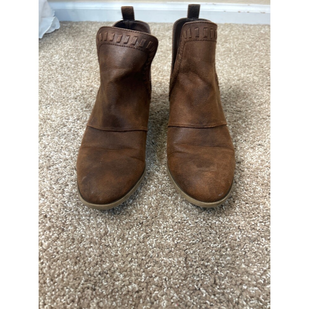 Rock & Candy Brown suede western ankle booties cutout side stacked heel SZ 6.5 - Picture 2 of 5